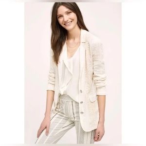 NEW Anthropologie Cartonnier Cream Lupe Lace and Swiss Dot Blazer Size Medium